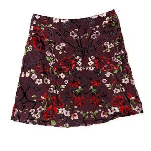 Maroon Floral Velvet Whimsigoth Witchy Romantic Mini Skirt XS/S